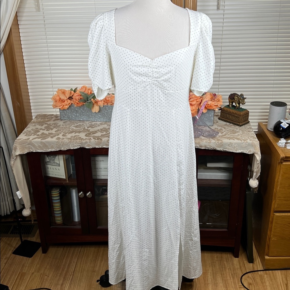 Danielle Bernstein Polka Dot Puff Sleeves Slip Dress Size 12 NWT - Picture 4 of 11